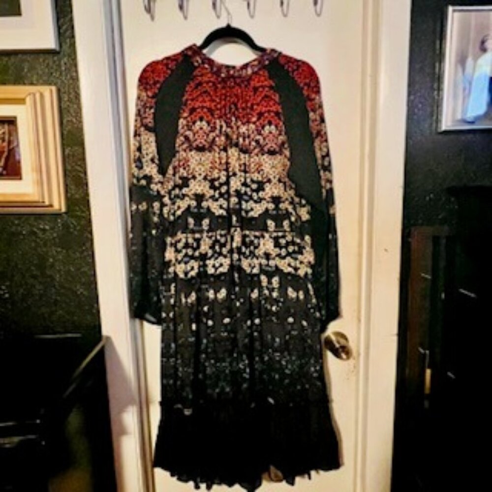 Anthropologie, size 1x, floral, crinkle + lace fabric, sequined/beaded collar